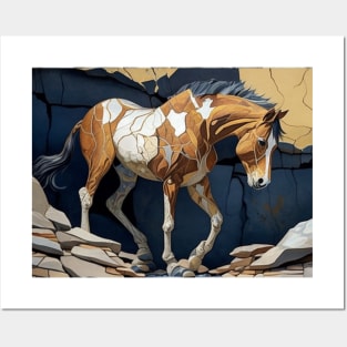 A Horse Walking on the Rocks with a Beautiful Background Posters and Art